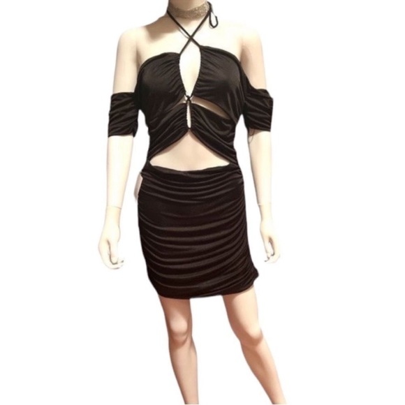 FREE People Third Form Look Through Bodycon Off the Shoulder Cut Out Party Dress - Picture 6 of 8